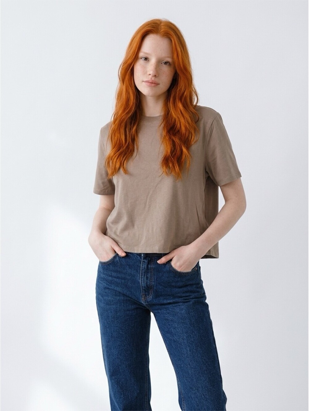 Halara Round Neck Short Sleeve Casual Cotton Boxy T-Shirt S Walnut Brown NWT